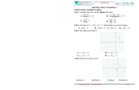 Đề thi Học kì 1 Toán 8 năm 2024-2025 Phòng GD&ĐT Hóc Môn (TP Hồ Chí Minh)